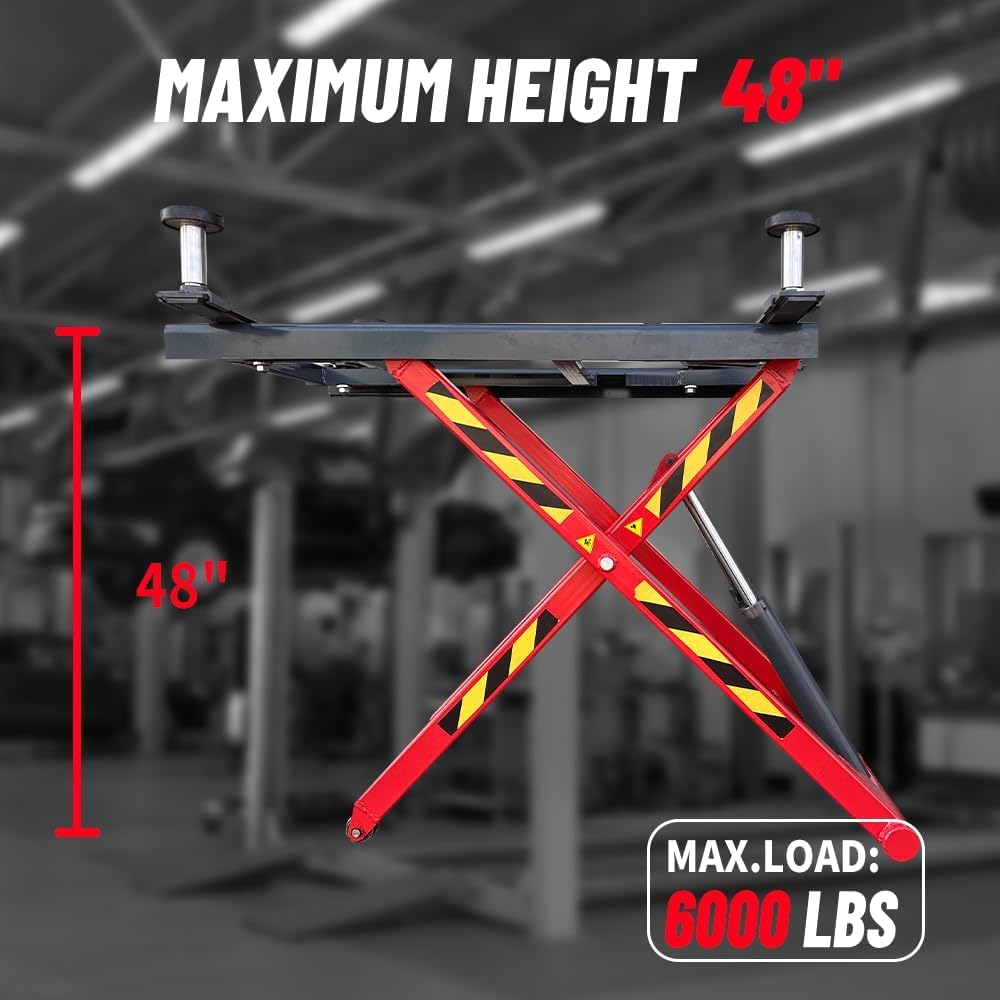 AK-X66 6000LBS Car Lift Portable Mid Rise Scissor Lift Auto Lift 48" Lifting Height