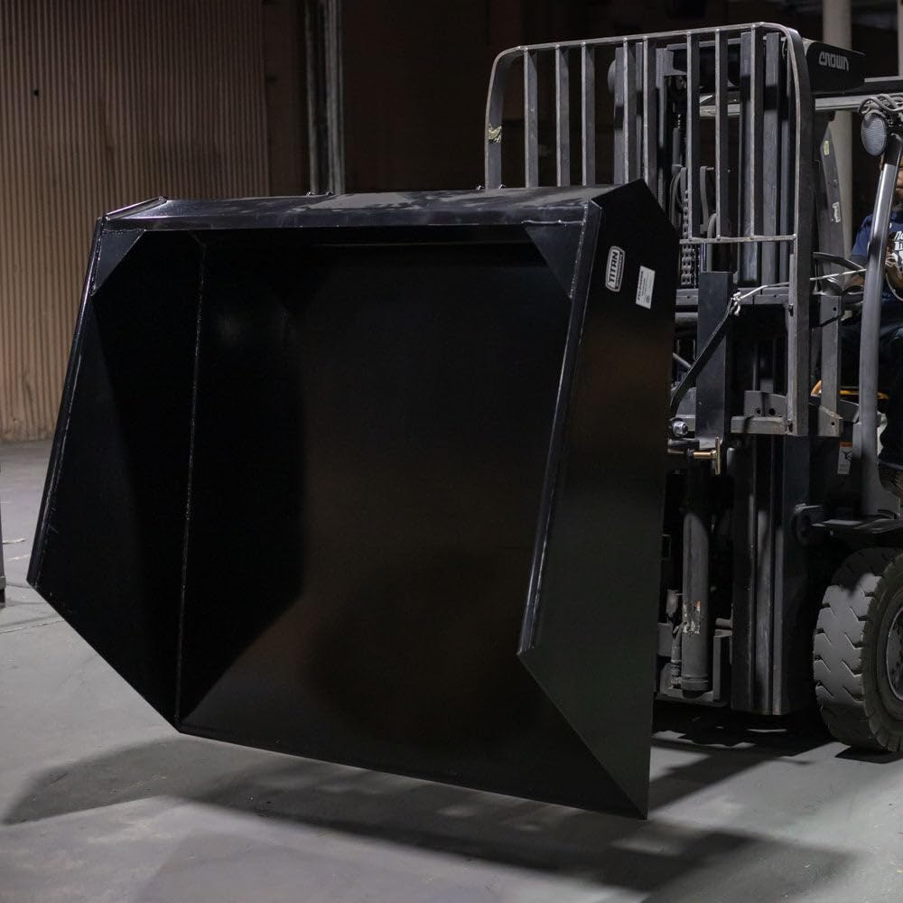 Titan Attachments Forklift Mounted Front Loading and Dumping Bucket, Manual Self Dumping Bucket, Dust Pan Design with Safety Chain and Dumping Pull Cord Included, Transport Snow Gravel, Sand, Brush