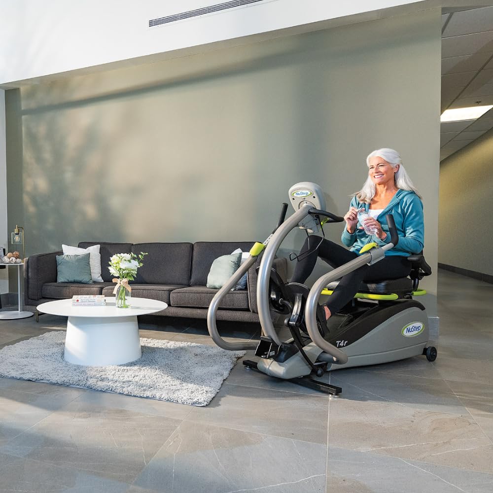 NuStep T4r Recumbent Cross Trainer Stepper, Low-Impact Full-Body Exercise, Adjustable Arms & Legs, 360-Degree Swivel Seat, Engaging Programs, App-Compatible, Gray/Green