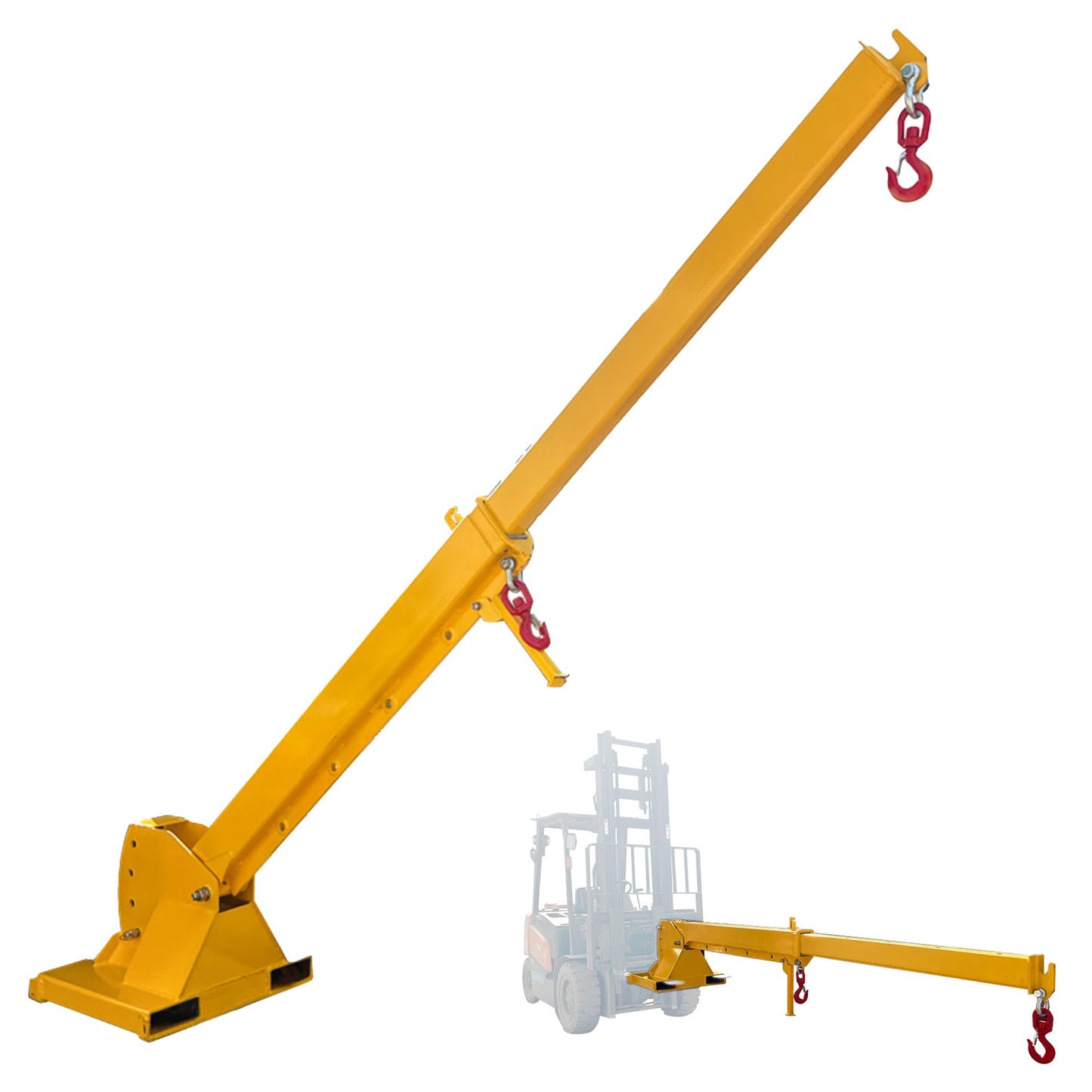 IntXanth Telescopic Pivoting Fork Lift Boom, 0-75°Tittling Angle, 4400 lbs Lifting Capacity, Forklift Boom Extension to 12', 2 Hooks, Boom Attachment for Forklift Lifting Hoist