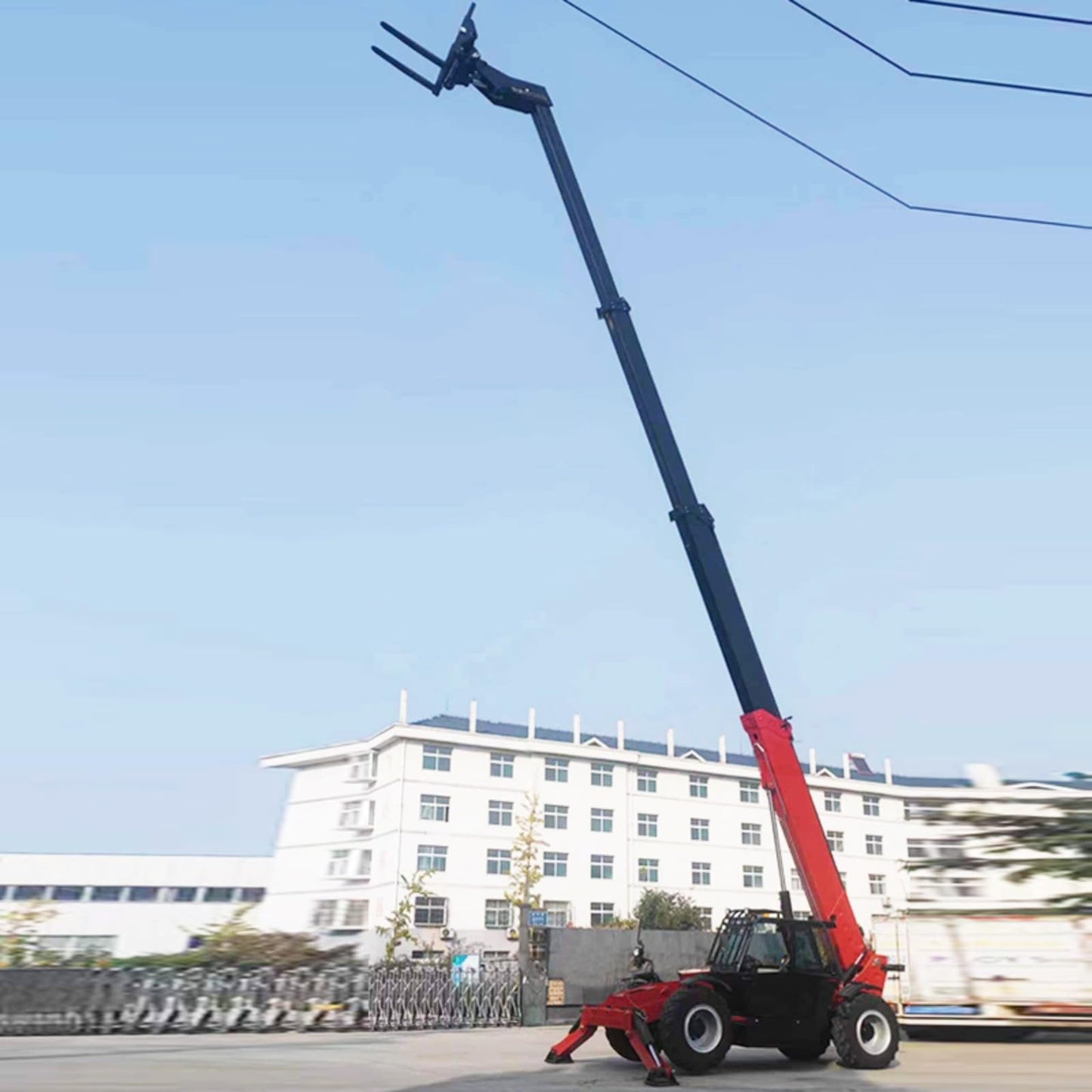 Multi-Purpose Telescopic Forklift, Rough Terrain Forklift – 4WD Telehandler with Bucket, Forks & Crane Jib Attachments