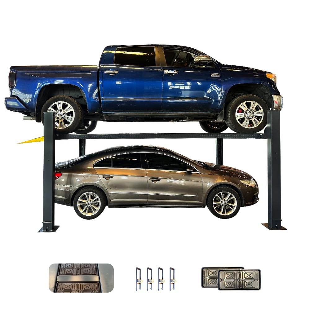 KATOOL 8500 lbs 4-Post Portable Storage Service Car Lift with Casters Kits Extra Tall Extra Long Extra Wide 4-Post Portable Storage Service Lift Home Parking Lift 36 Months Part Replacement
