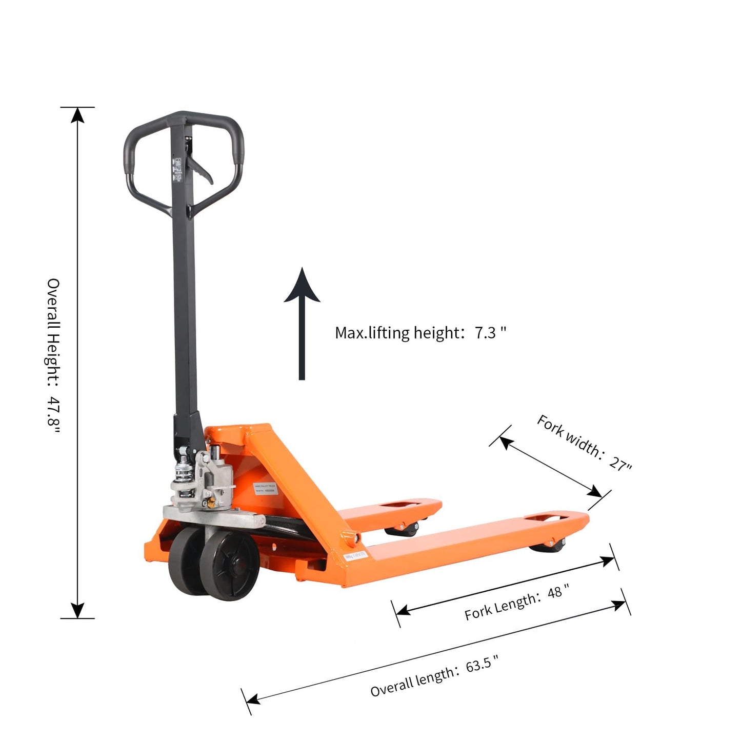 Tory Carrier Manual Pallet Jack Truck, Standard Duty Pallet Trucks 5500 Lbs Capacity 48" Length x 27" Width Fork, No-Mark PU Wheel