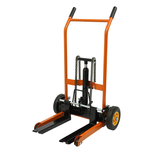 Hydraulic Lift Winch Stacker, 441LBS Capacity, Adjustable Material Lift Table Cart with 9" Wheels, Pallet Truck Dolly, Fork Lift Table Cart with Adjustable Forks