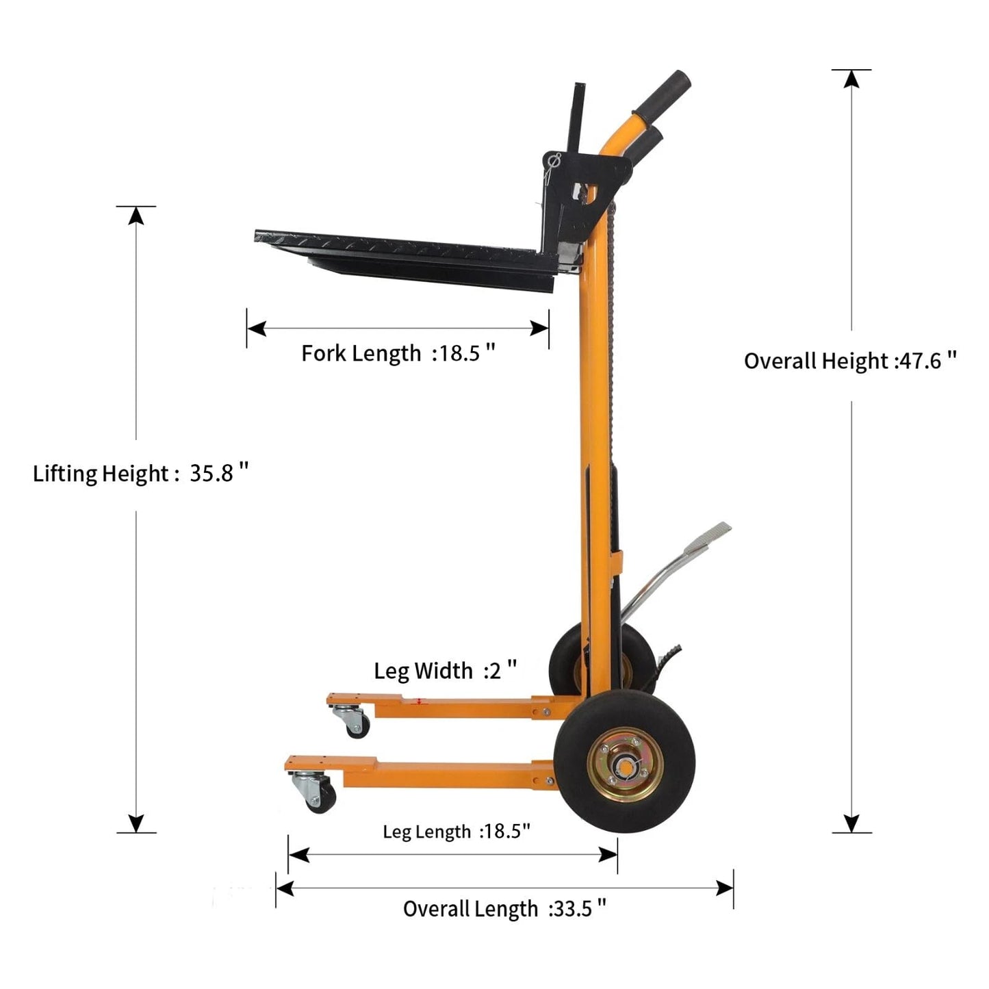 Tory Carrier Material Lift Pallet Stacker, Manual Stacker, 440 lbs, 35.8" Max Lift, Hydraulic Pallet Truck Dolly, Swivel Casters Lift Table Cart, 8.8" Rubber Wheels Forklift with Steel Platform