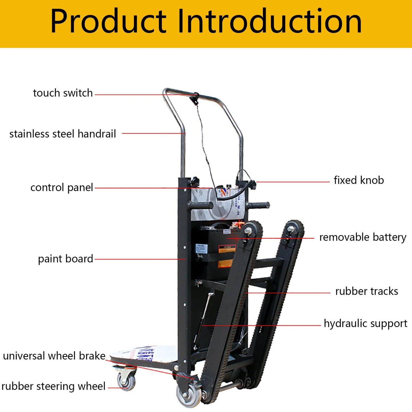 GESAIDES Electric Stair Climbing Hand Trucks Dolly Cart for Moving 500kg Capacity Heavy Duty Folding Stair Climber Cart, for Furniture Family Logistics Warehouse