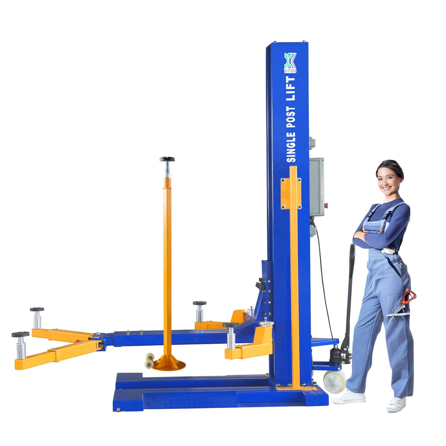 XK-6200-E Mobile Single Post Electric Unlock Lift Maximum Lifting Capacity of 6200 lbs with 12 Months Parts Replacement