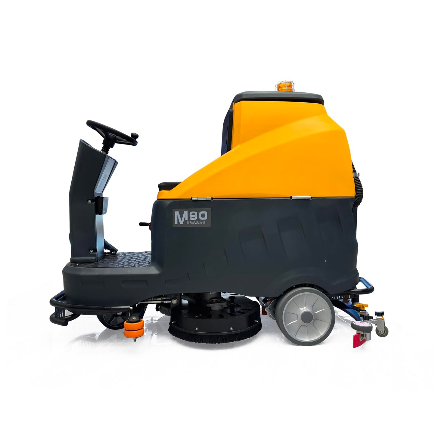 Ride-On Floor Scrubber, 45” Commercial Auto Scrubber Machine, 70000 Sqft/h Cleaning Efficiency, Dual Disc Brush, 53 Gallon Water Tank, Floor Cleaning Machine for Warehouse, Mall, Industrial Use