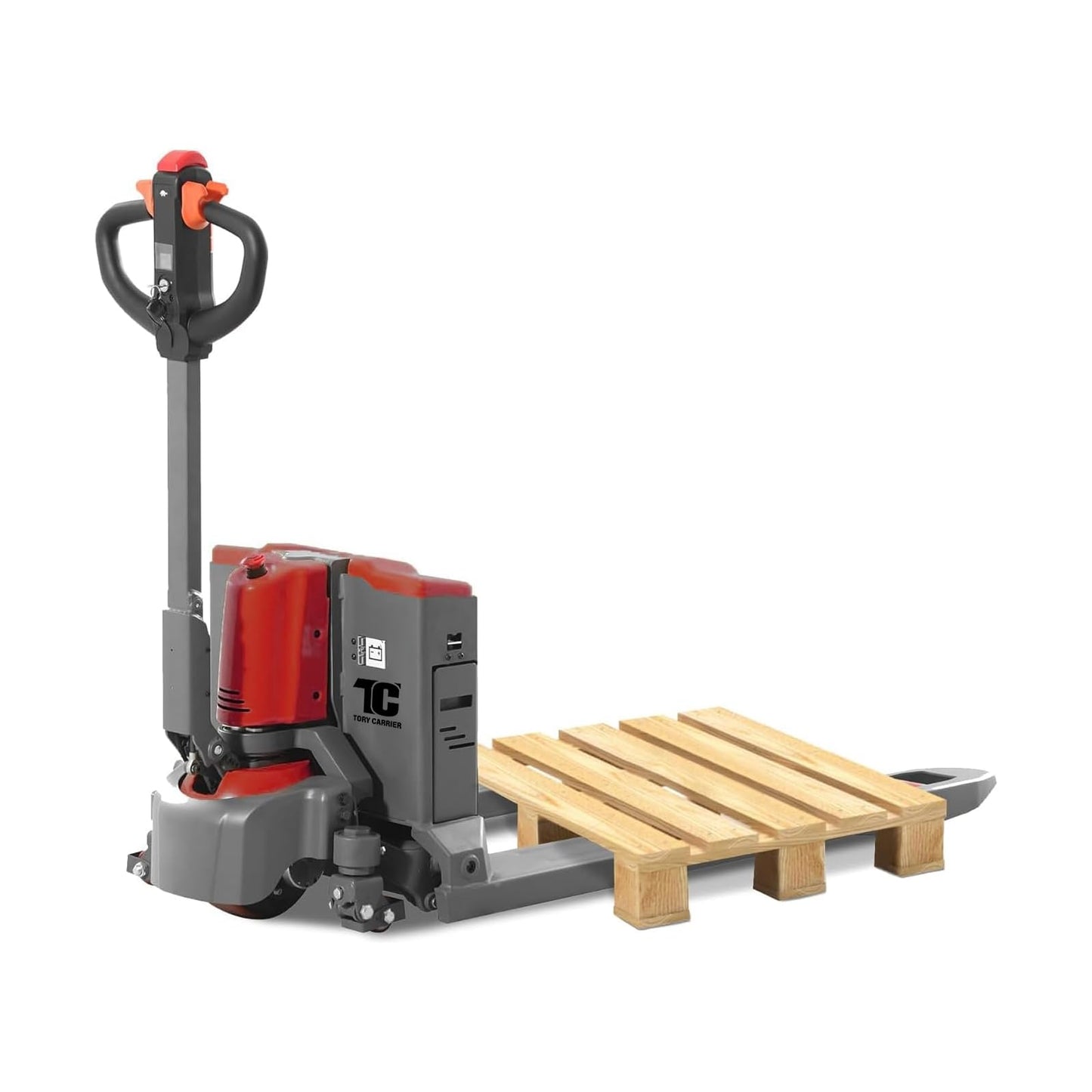 Tory Carrier Electric Pallet Truck 4400 Lb. Cap. Heavy Duty Pallet Jack 48 x 27 Forks Size Big Capacity Li-ion Battery-Red