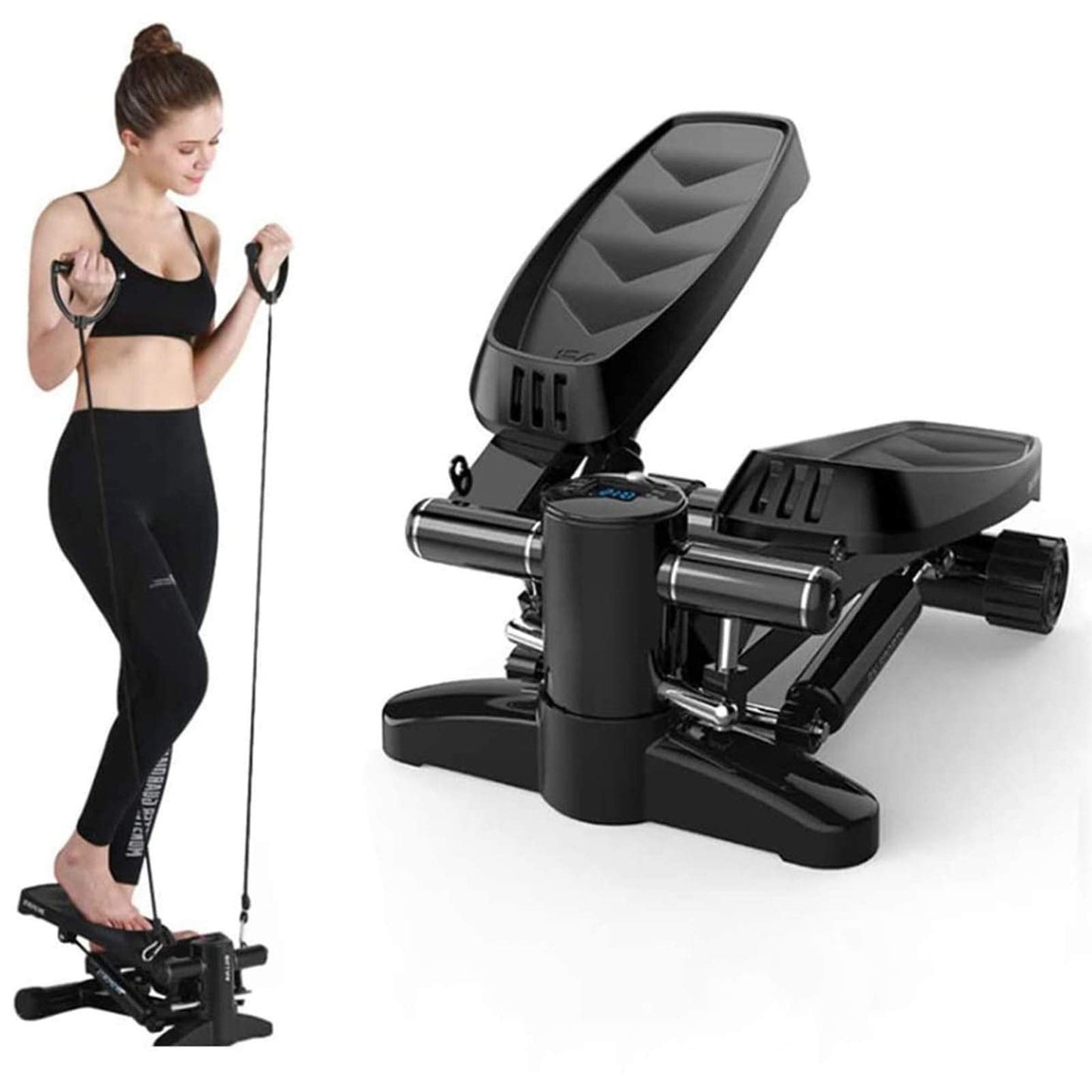 Stepper,Mini Fitness Cardio Exercise Trainer Stair Twisting Machine with Resistance Bands Monitor for Full Body Workout