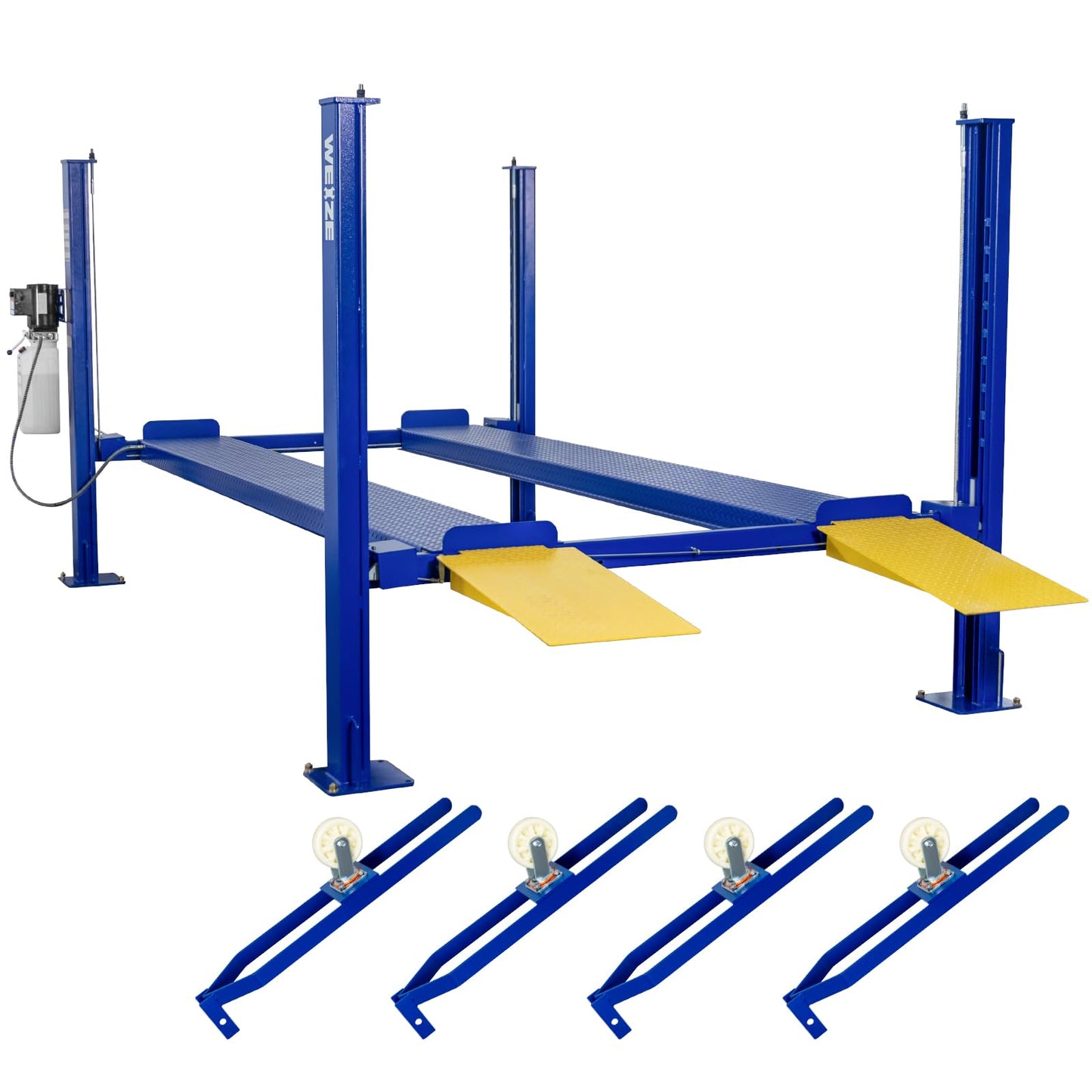 WEIZE 8500LBS 4 Post Vehicle Lift with Moving Casters, 110V/60Hz 1.5 HP Motor, Single Point Release, 71'' Max Lifting Height Portable 4 Post Auto Car Lift for Home Garage, Auto Shop, Vehicle Parking