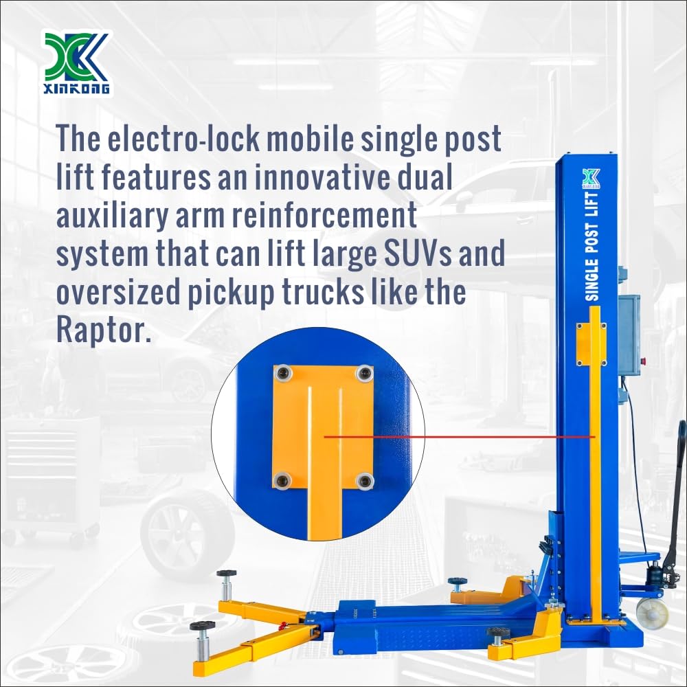 XK-6200-E Mobile Single Post Electric Unlock Lift Maximum Lifting Capacity of 6200 lbs with 12 Months Parts Replacement