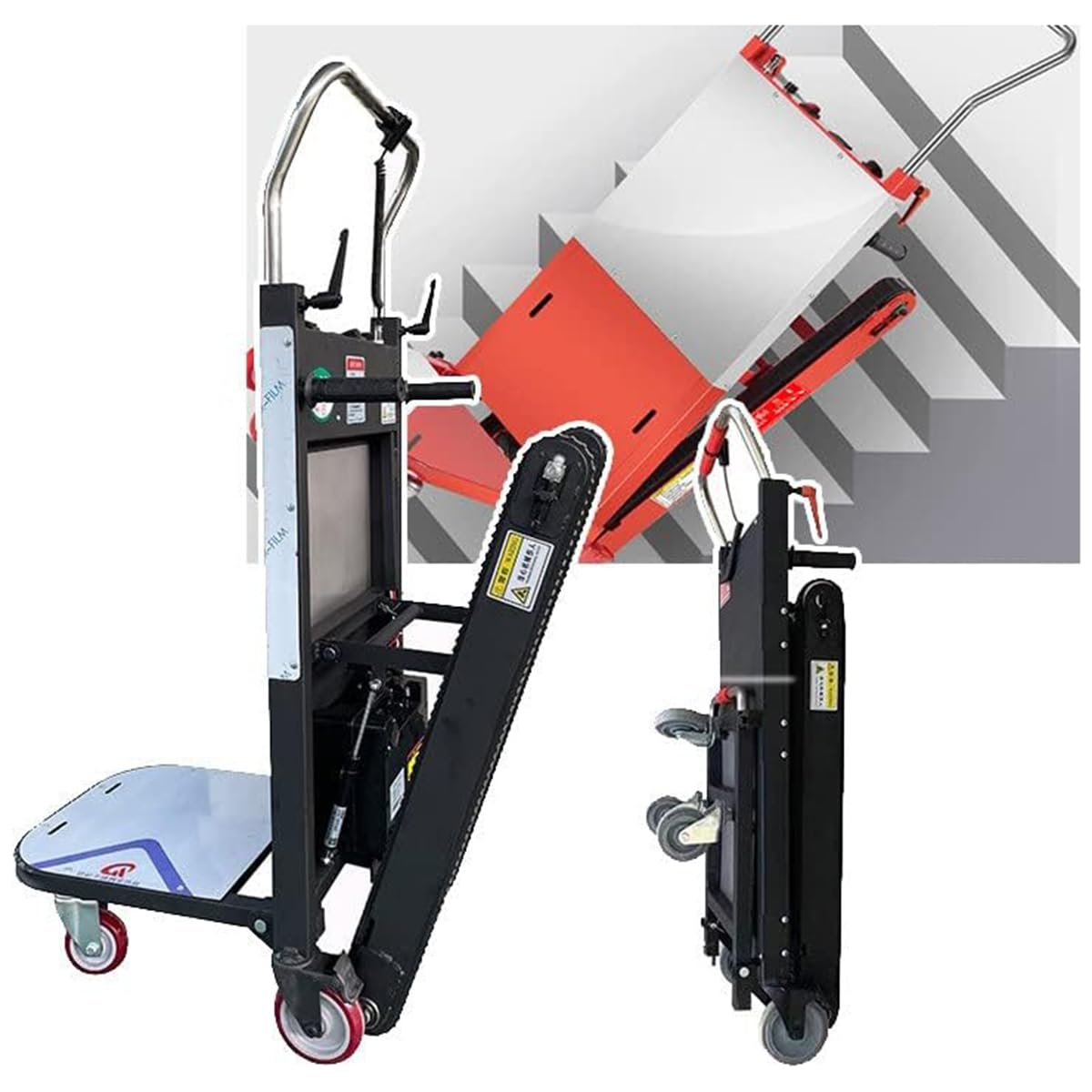 Powered Stair Climbing Hand Truck, Powered Stair Climbing Hand Trucks for Moving, Lightweight Aluminum Hand Trolley Cart Furniture Electric Stair Climber 200kg~500kg Capacity,Black,48V 72AH