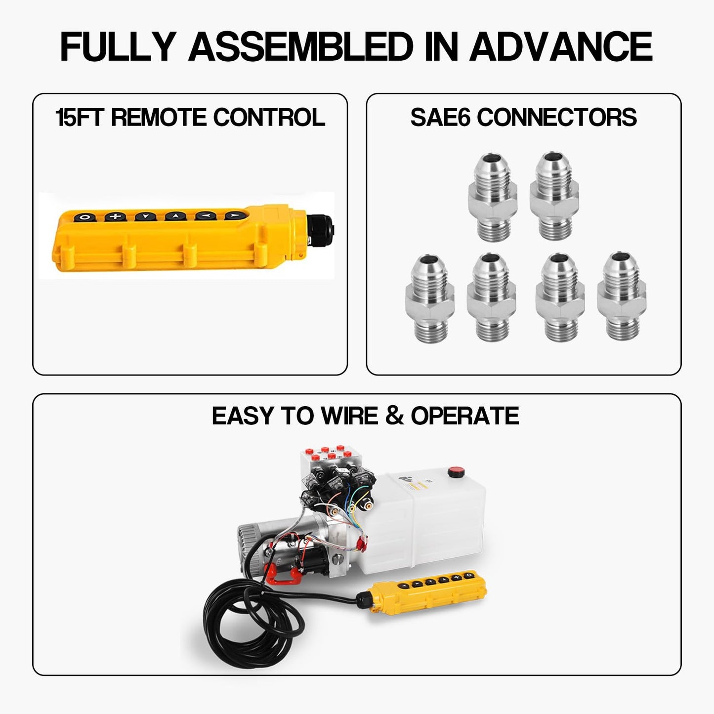 Doppy 6 Quart Hydraulic Power Unit,Double Acting Hydraulic Pump, 3200 PSI 12V DC Plastic Reservoir Hydraulic Pump Unit for Dump Trailer Car Lifting Platforms