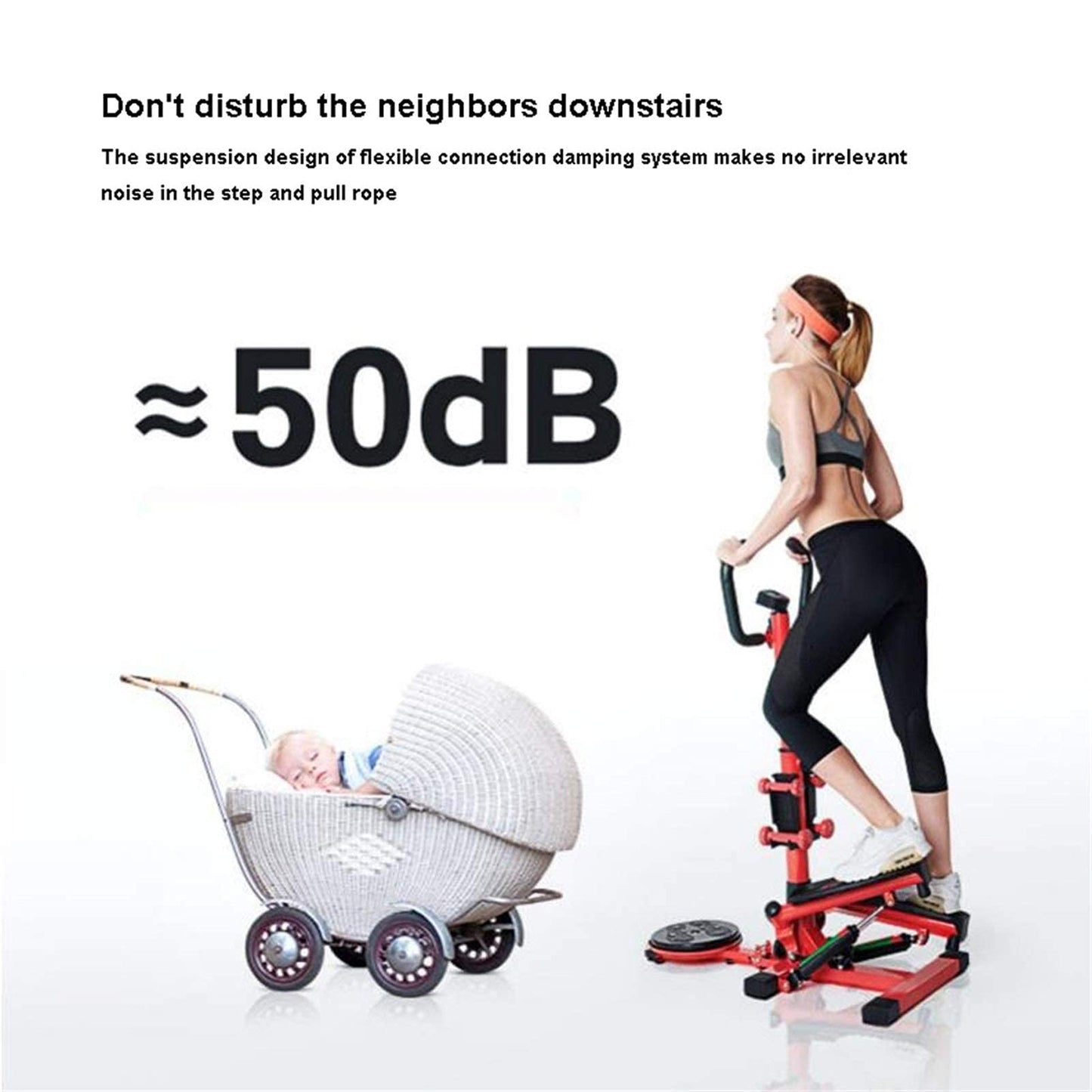 ZHCWEP Mini-Stepper Swing Stepper Stepper for Exercise Mini Stair Stepper Workout Step Machine Home Silent Fitness Equipment for Men and Women with Dumbbells and Waist Twist Efficency, White