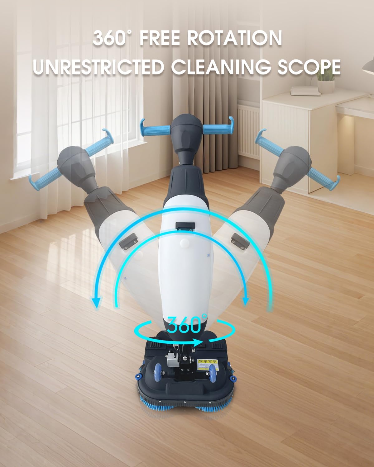 Hantinstom 17" Commercial Floor Scrubber Machine with Double Brush Disc Battery-Powered Multi-Functional Floor Buffer Machine 360°Rotation,10700 sqft,350 RPM Motor,1-Gal Tank