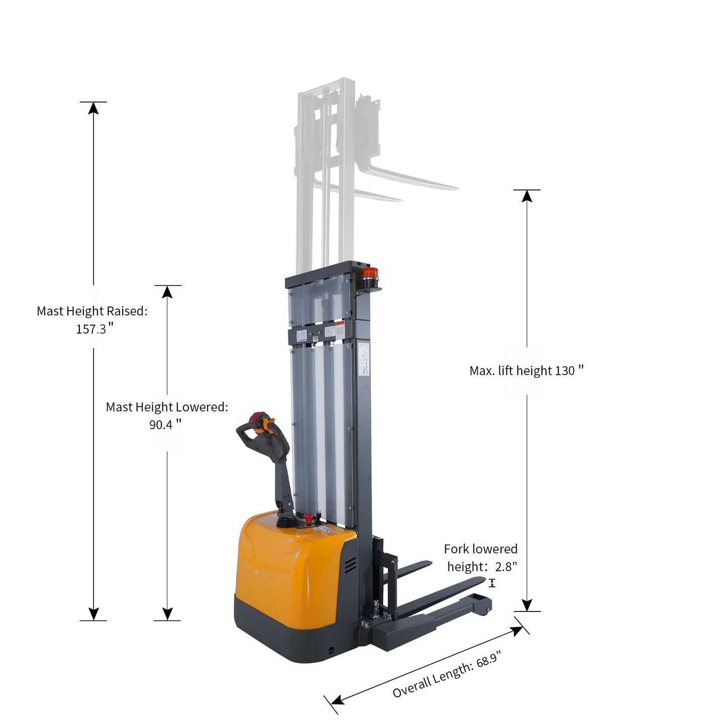 Aequanta Full Electric Pallet Stacker, 3300 Lbs Capacity 130" Max Lifting Height Electric Drive and Lift Stacker, with Straddle Legs Adjustable Forks
