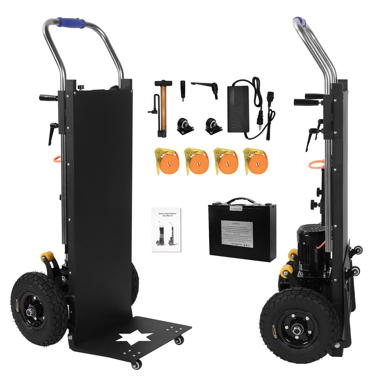 Electric Stair Climbing Dolly 1500W, Heavy Duty Stair Climber Hand Truck, Powered Stair Climbing Cart with 10" Anti-Slip Tires, Adjustable Speed Moving Cart for Appliances Furniture (Black)