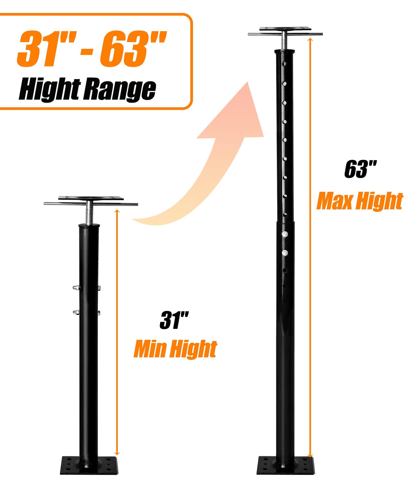 2 Pack Heavy Duty Floor Jack Post 31" to 63" Adjustable Support Pole Jack | 18,000 lbs Load Capacity | Basement Jack for Leveling, Foundation Repair, Crawl Space & Deck Support | Swivel Top Plate