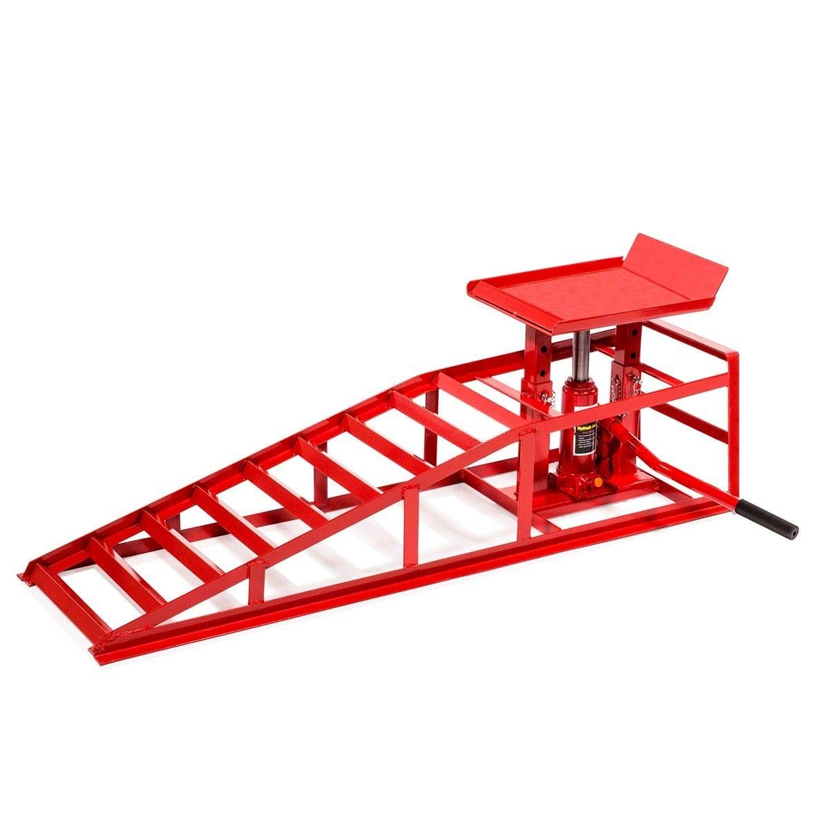 Stark 2 Pieces Auto Ramp Low Profile Car Lift Service Ramps Truck Trailer Garage Automotive Hydraulic Lift Repair Frame (Red)