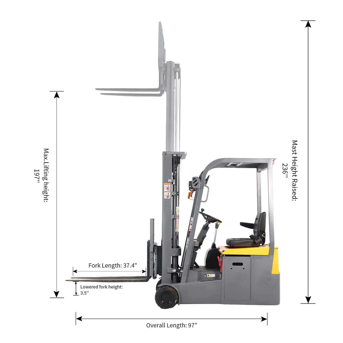 Tory Carrier Forklift Full Electric Powered Stacker Material Lift 3 Wheels 220" Lifting Height 3300 Capacity