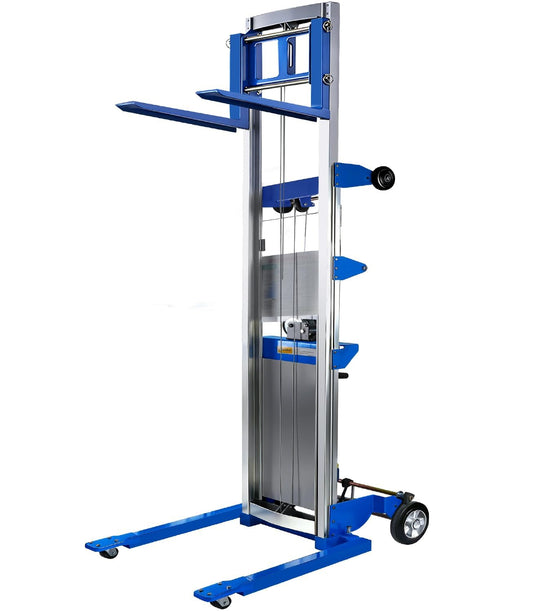 440 lbs Material Lift Winch Stacker, 122" Lift HeightAdjustable Straddle Hand Winch Lift Truck, Material Lifts for Warehouse, Factory, Library, Logistics
