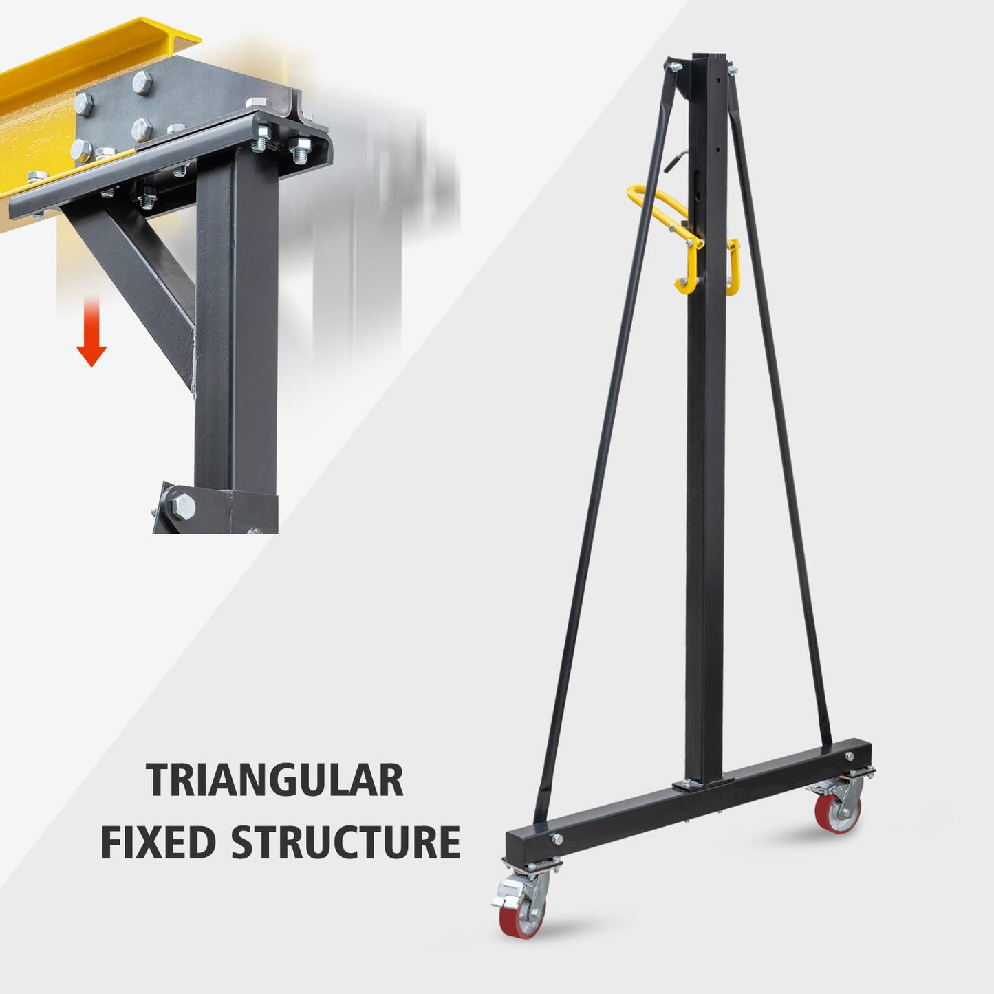 Adjustable Portable Shop Crane – 1-2 Ton Heavy Duty Lifting Hoist – Height Adjustable 97"-141" – Max Load 4400lbs – Robust Steel Frame – for Factories, Warehouses, Construction, Car Repair