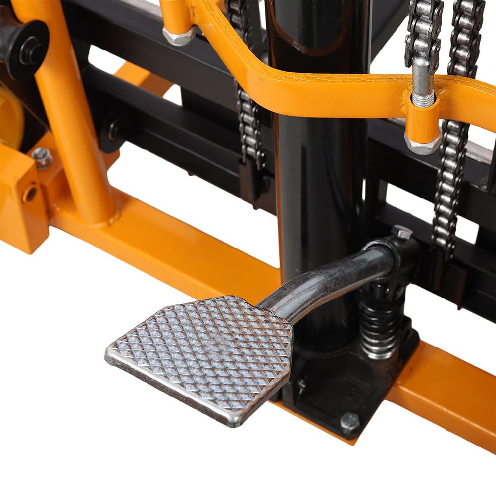 Manual Hydraulic Pallet Jack Lift Stacker, 440 lbs Capacity Material Lift with Adjustable Forks, 35.5" Max Height, Heavy Duty Steel Hand Truck with Swivel Casters & PU Wheels