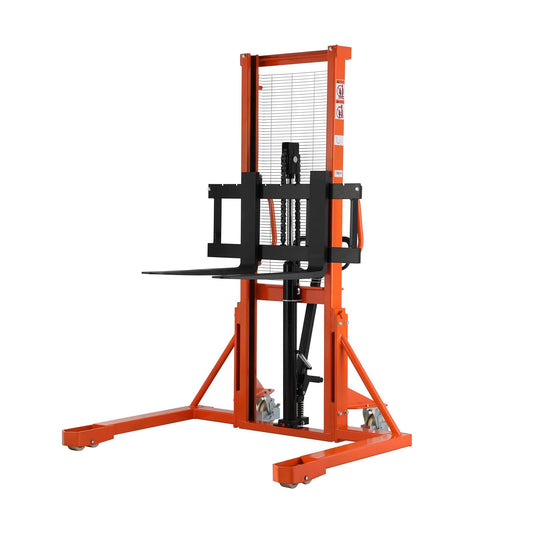 Tory Carrier Manual Pallet Stacker, Material Lift - 2200 lbs Capacity, 63" Lifting Height Pallet Lift Truck with Straddle Legs and Adjustable Forks
