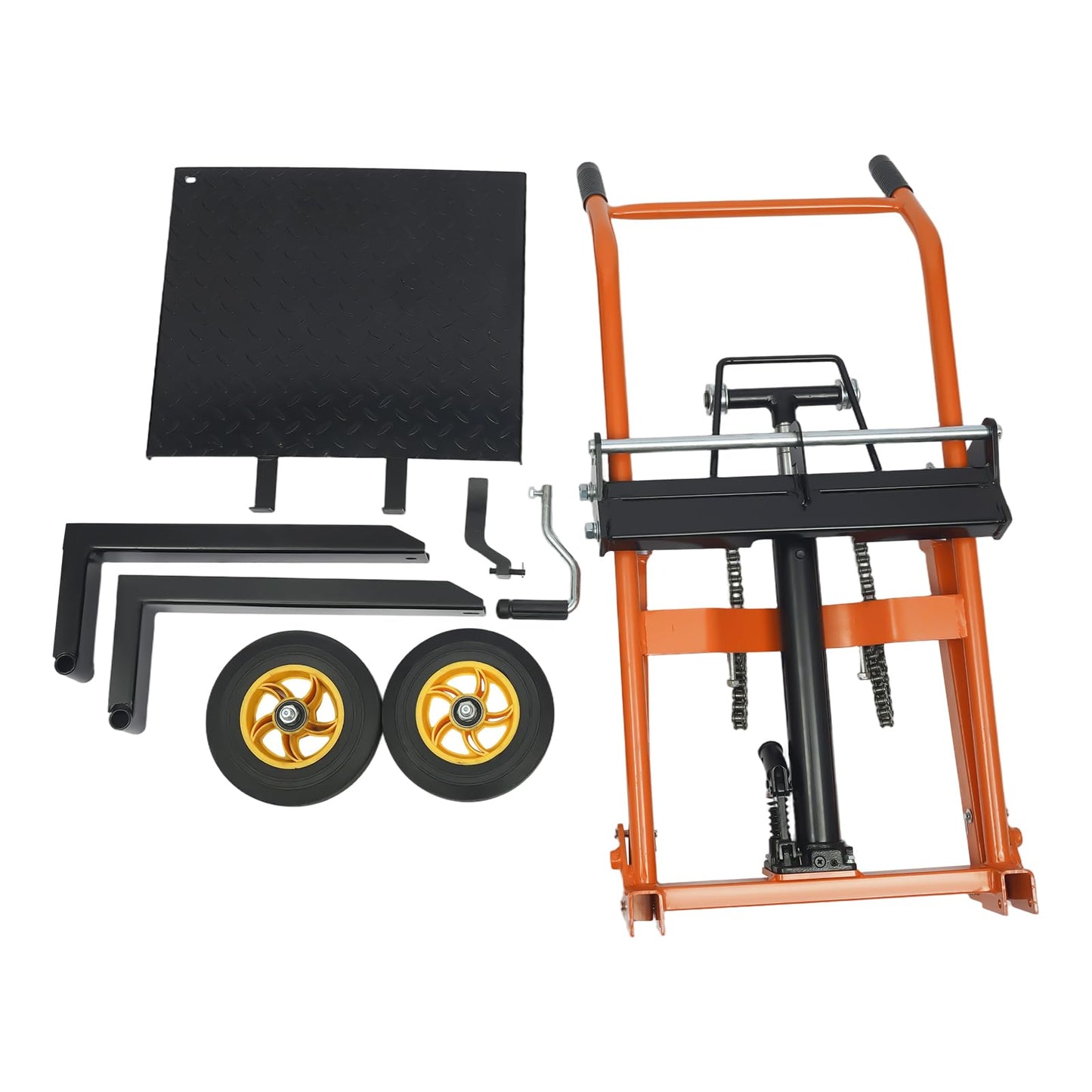 Hydraulic Material Lift Winch Stacker, Pallet Truck Dolly, Adjustable Stacker Fork Lift, 577 Lbs 36" Max Lift with 9" Casters & Straps, Removable Lifting Platform for Warehouse Factory Workshop