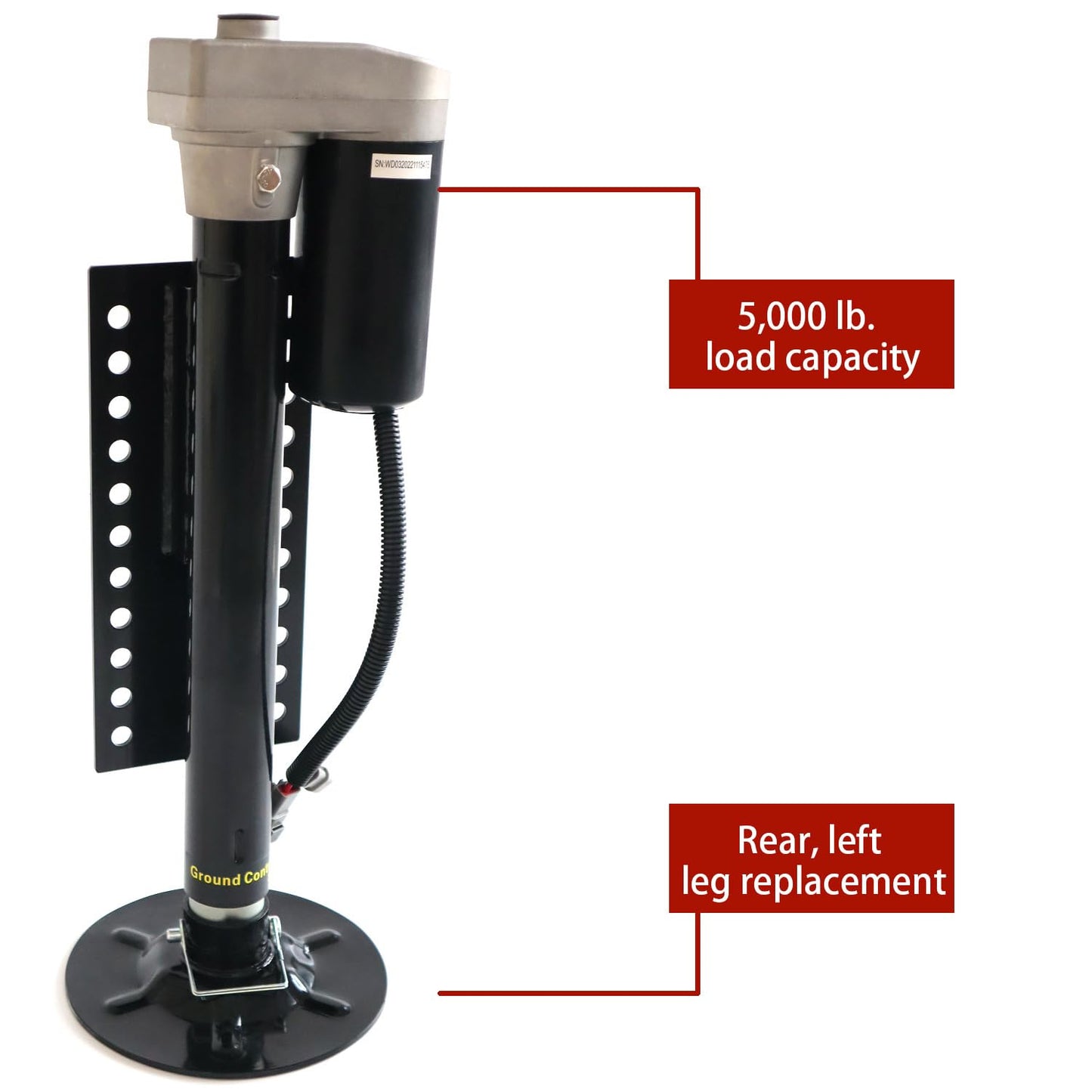 5th Wheel RV Jack Left Leg, Ground Control 3.0 Automatic 5th Wheel RV Leveling System Rear Hall Effect Jack with Motor, 5000 lbs, Black 305339