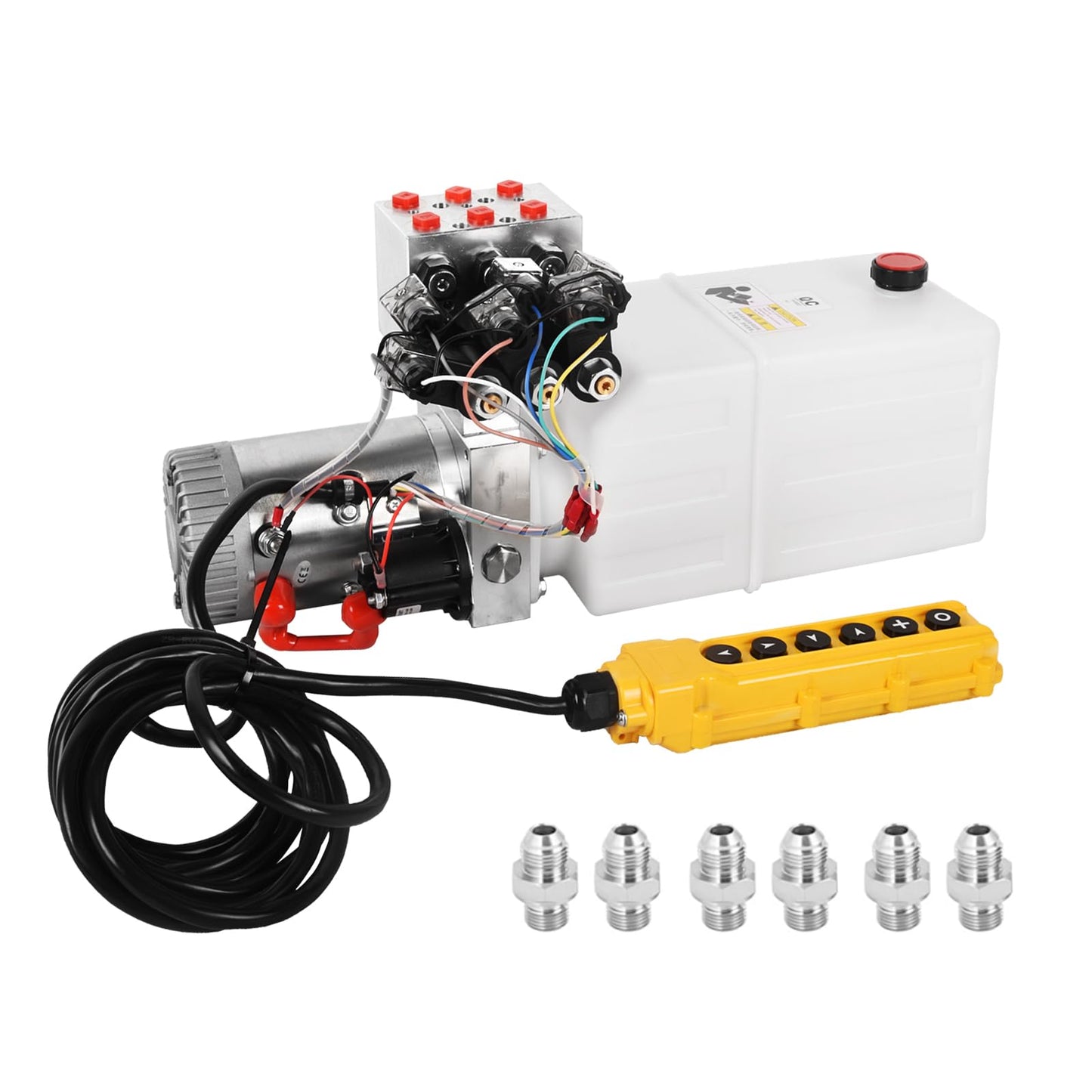Doppy 6 Quart Hydraulic Power Unit,Double Acting Hydraulic Pump, 3200 PSI 12V DC Plastic Reservoir Hydraulic Pump Unit for Dump Trailer Car Lifting Platforms