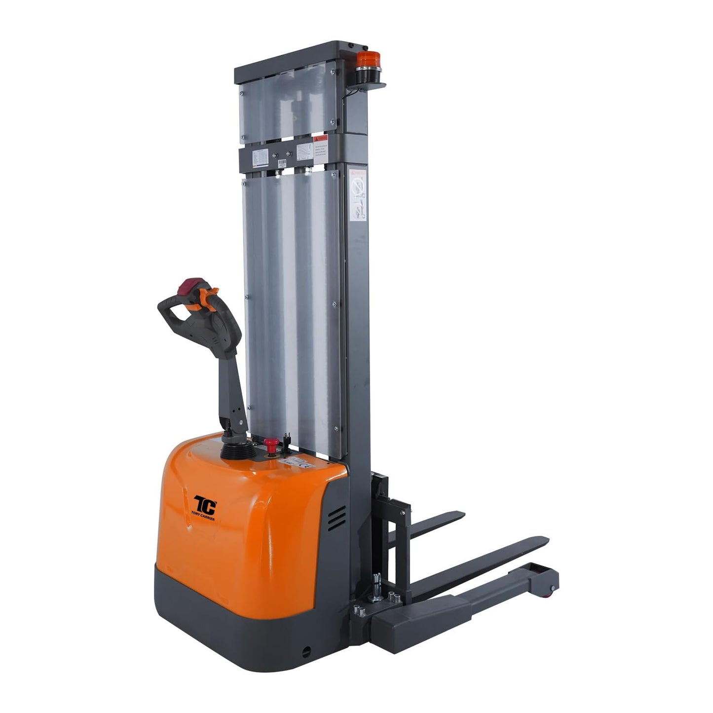 Tory Carrier Full Electric Pallet Stacker, Powered Forklift 3300 lbs Capacity, 130 inch Max. Lifting Height, Straddle Legs & Forks Material Lifts, Gel Battery Pallet Lift for Narrow Spaces