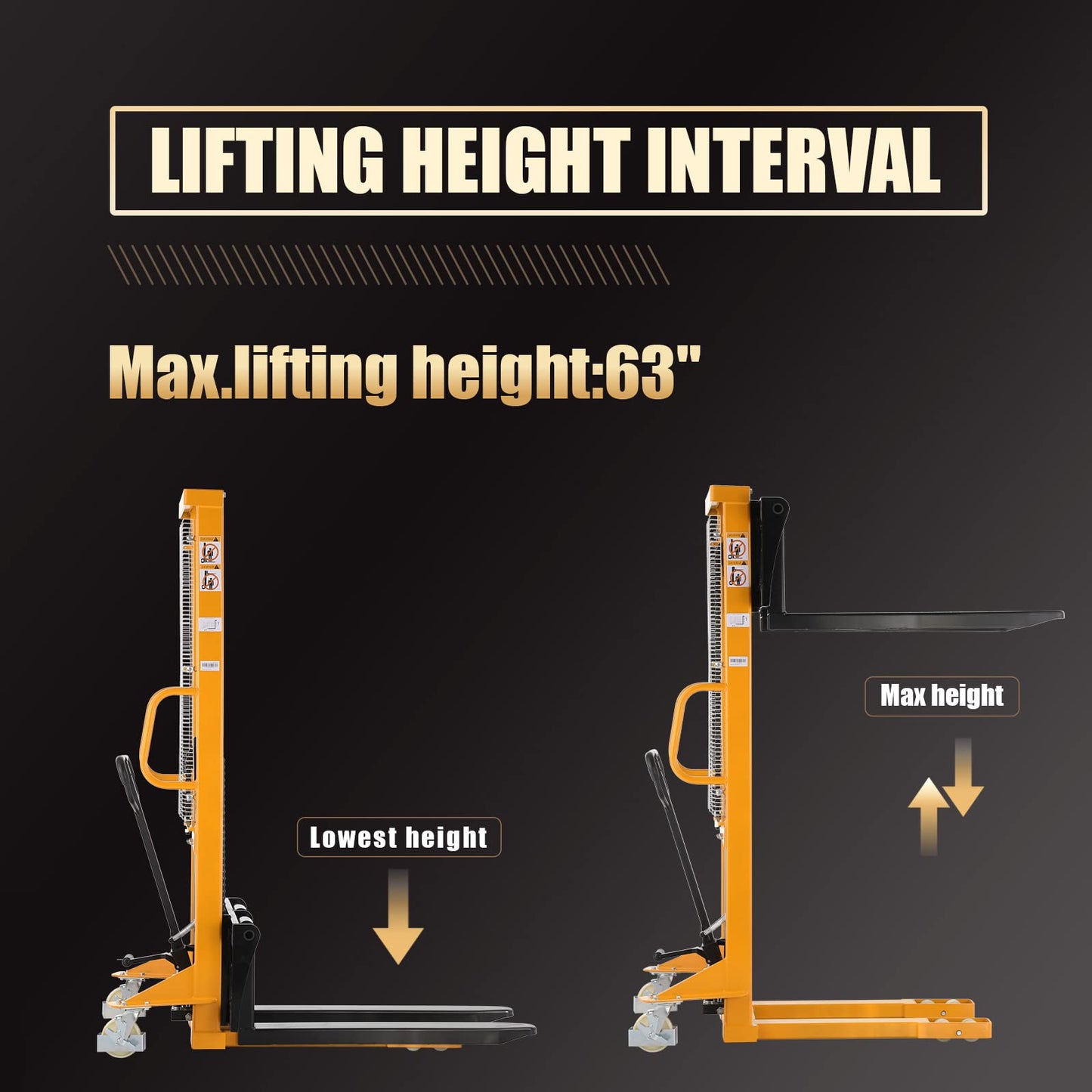 Aequanta Manual Pallet Fixed Leg Stacker Material Lifter Fix Legs Forklift 2200lbs Capacity 63" Lifting Height