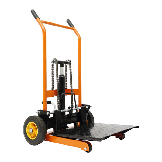 Hydraulic Material Lift Winch Stacker, Pallet Truck Dolly, Adjustable Stacker Fork Lift, 450 Lbs 36" Max Lift with 9" Casters & Straps, Removable Lifting Platform for Warehouse Factory Workshop
