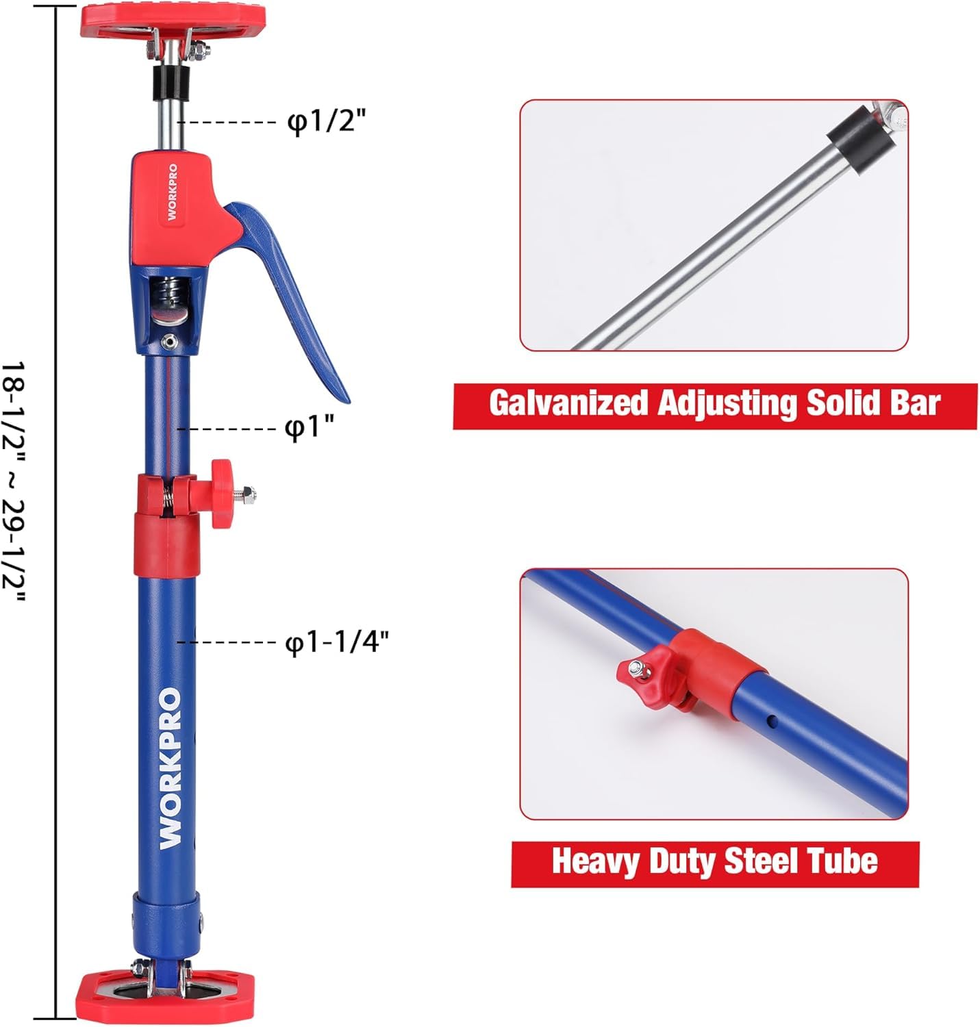 WORKPRO Cabinet Jack Support Pole, 18.5" to 29.5" Steel Telescopic Quick Support Rod Adjustable 3rd Hand Support System with 154 lbs Capacity for Cabinet Jack, Drywall Jack& Cargo Bars, 4-Pack
