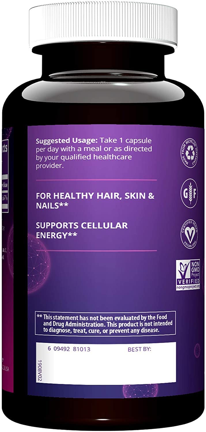 MRM Nutrition Biotin Capsules - For Womem & Men - 5000 mcg, Supports Hair Growth, Healthy Skin & Nails, Vegan B7 Supplement for Cellular Energy, Keratin Strength & Nutrient Metabolism - 60 Servings