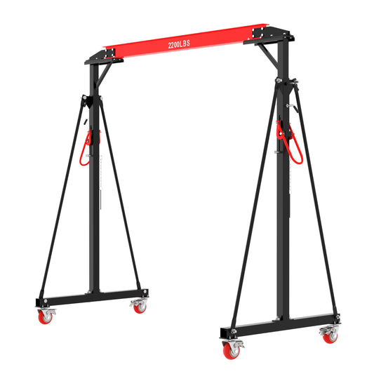 Adjustable Gantry Crane 1 Ton 2200 Lb, 12 Height Positions 97-141 in, Triangle Base a-Frame, Heavy Duty Steel i-Beam, Portable Lifting Crane for Warehouse, Shop, Construction