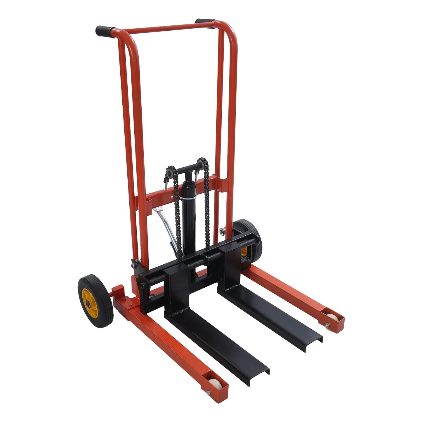 Pattosaey Material Lift Winch Stacker, 450lbs Capacity Material Pallet Truck Dolly, 36” Max Lifting Height Adjustable Manual Winch Stacker with 9" Caster & Removable Flat Bed