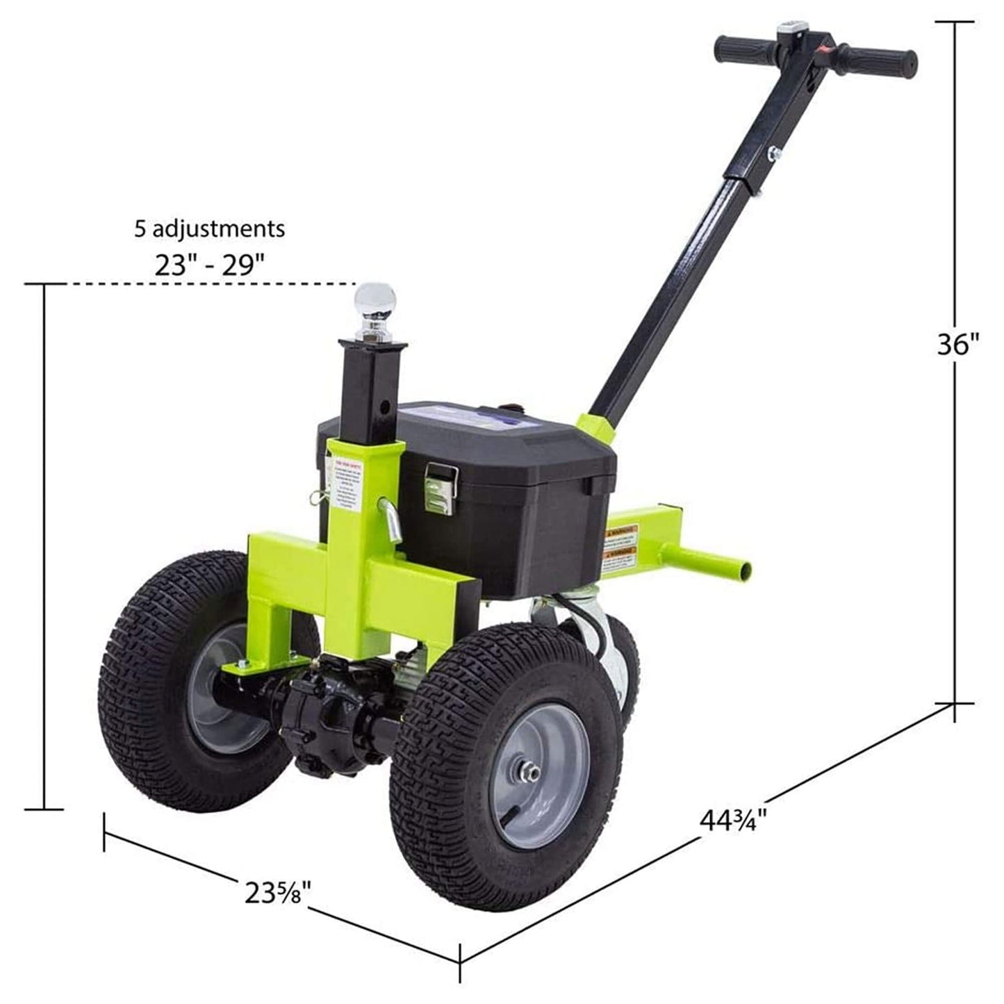 Tow Tuff Electric Trailer Dolly w/ 13" Tires & 8" Swivel Caster Wheel, 3500 lb Capacity, Green - 22" to 28.35" Adjustable Ball Height, 1.5 Mph Speed, Fits 2" Ball Mount, Utility, Boat or Cargo Use