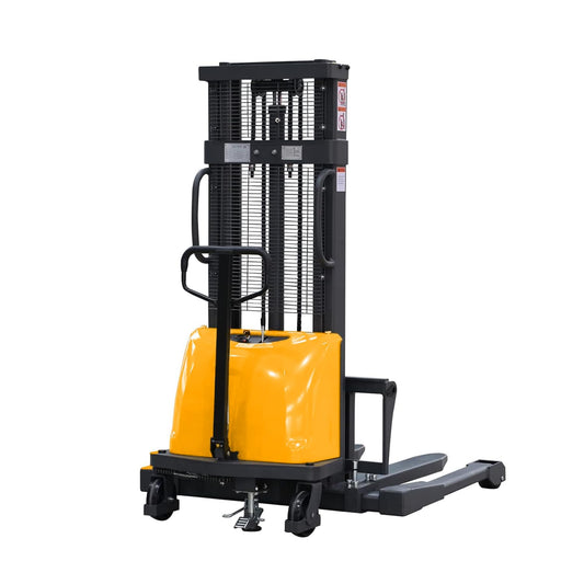 Tory Carrier Semi-Electric Stacker, Economy Lifter with Straddle Legs and Forks, 3300 lbs Load Capacity 98" Max. Lifting Height, Pallet Forklift Suitable for All Types of pallets