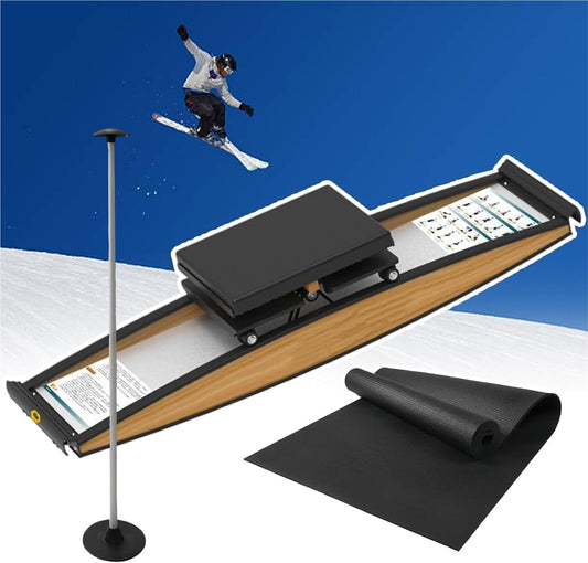 Indoor Ski Machine Simulator for Home Gym, Fitness Workout with Poles and Mats