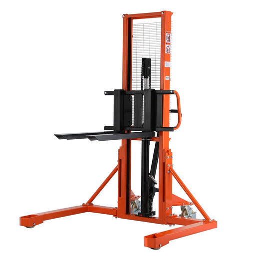 Tory Carrier Manual Pallet Stacker 1100lbs Capacity 63" Lift Height Material Lift Truck, Hand Forklift Truck with Straddle Legs & Adjustable Forks
