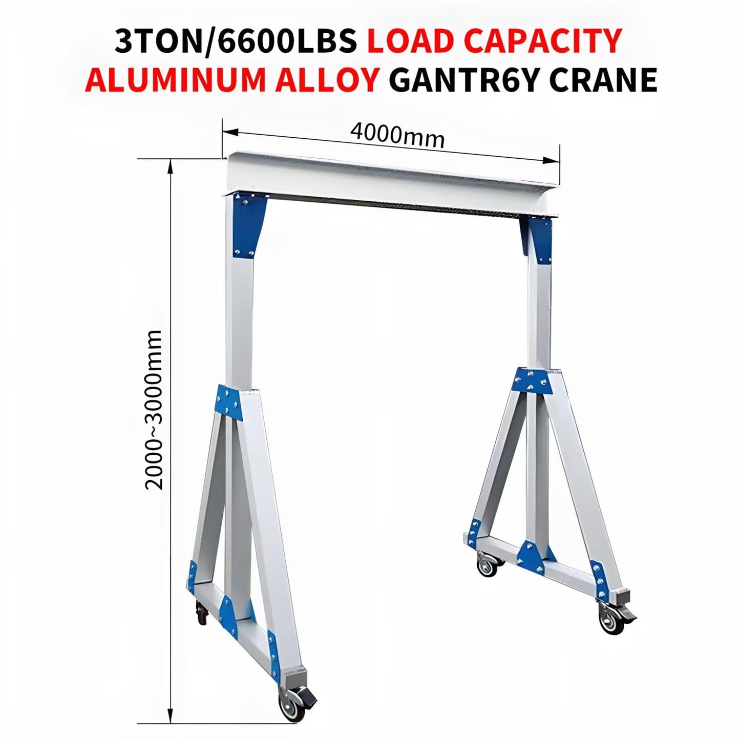 Portable Adjustable Gantry Crane, 3Ton/6600Lbs Aluminum Alloy Load Capacity, 13.1FT Outer Width 6.6~9.8FT Height, Easy Assembly Workshop Hoist Lifting Crane
