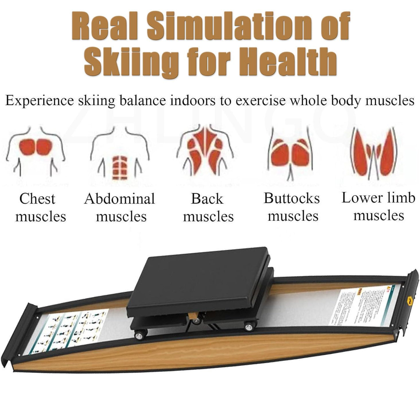 Ski Trainer, Indoor Ski Machine, Home Ski Trainer, with Walking Stick, 0-150kg Load, Fat Burning & Plasticity