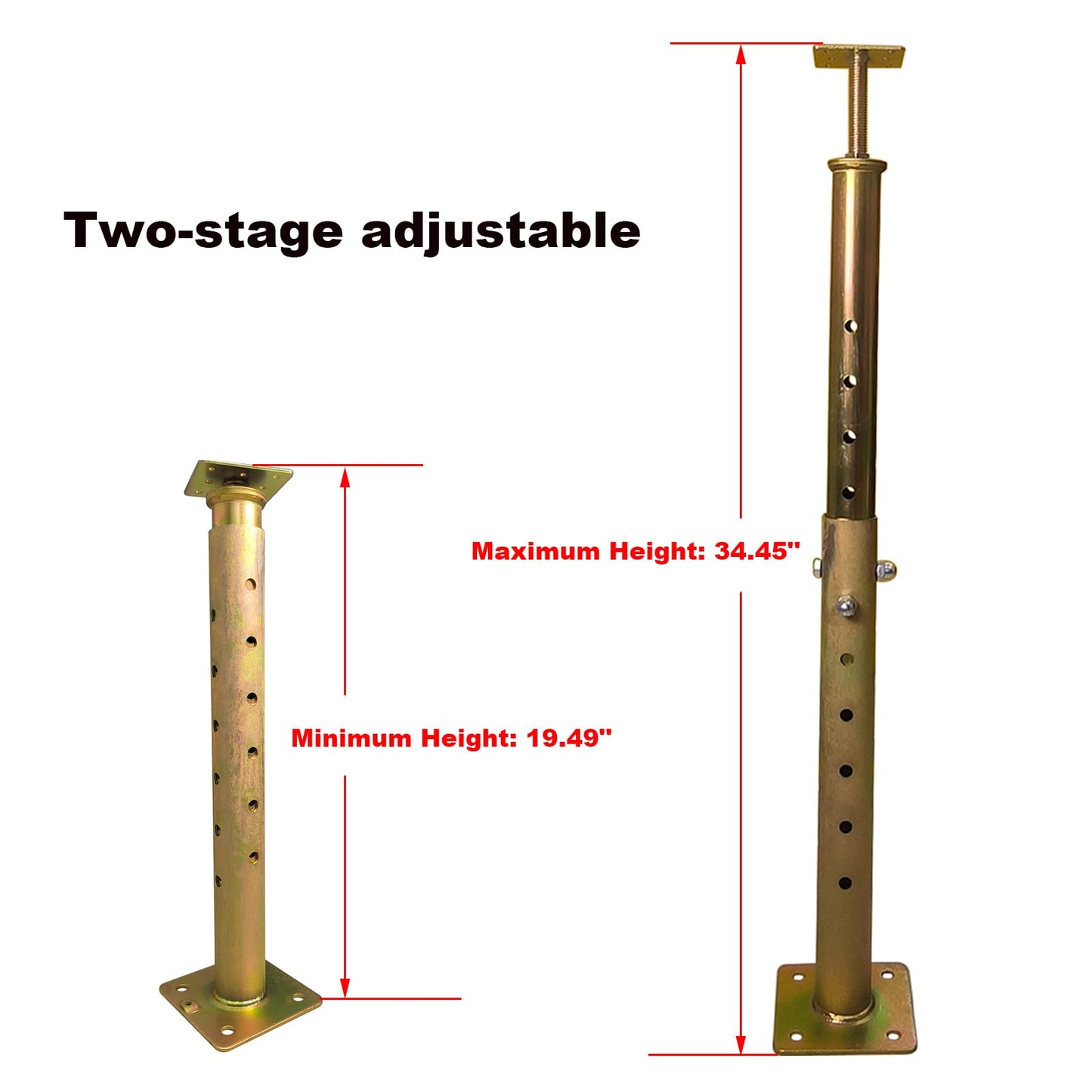 ASTAMOTOR 19.5"-34.5" Height Range Adjustable House Floor Jacks Post Pole for Leveling, Galvanized, 4 Pack