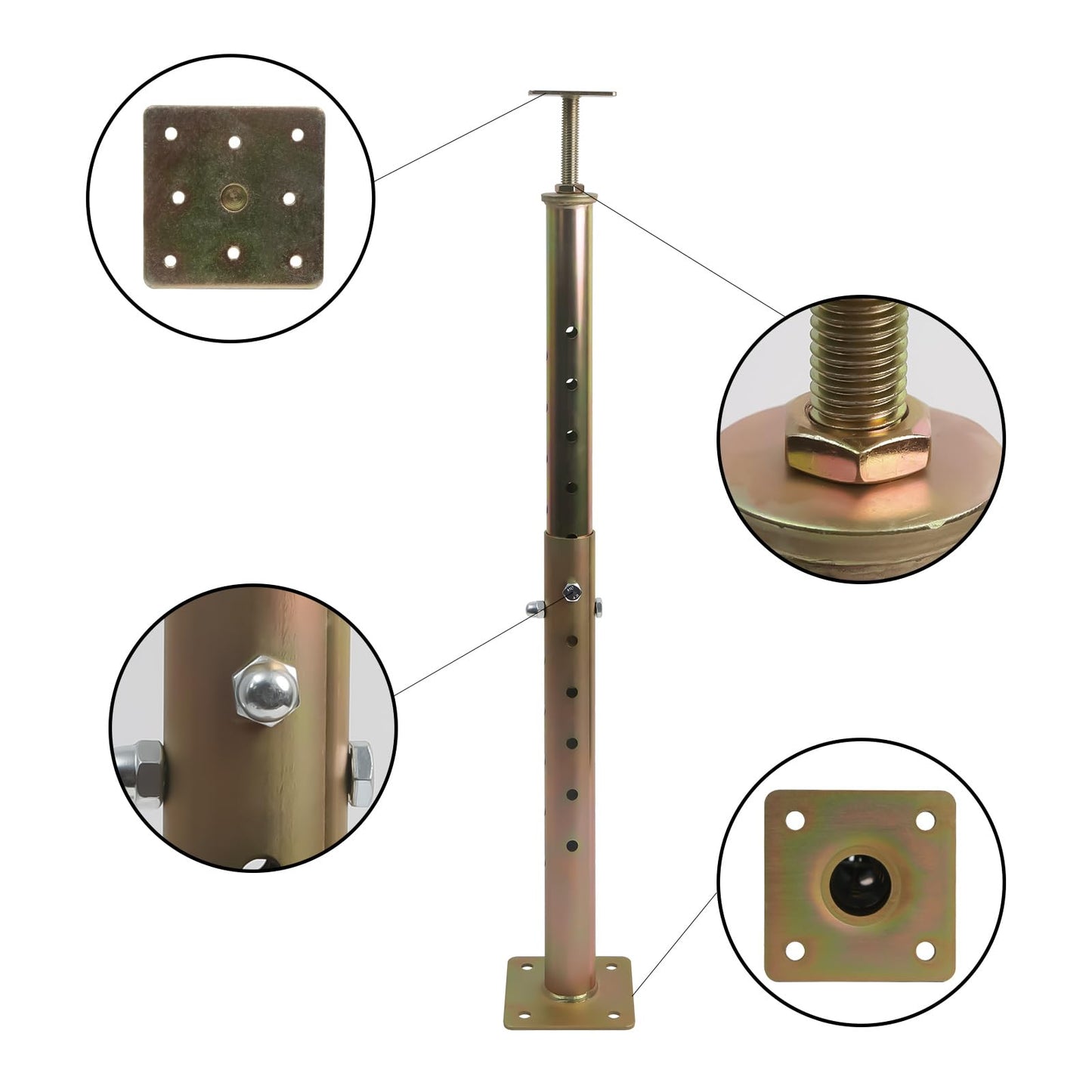 4 Pack Height Range Adjustable House Floor Jacks – 19"-35" Heavy Duty House Jacks for Leveling, Steel Support Posts for Beams, Decks, Crawl Spaces, Basements-Bronze