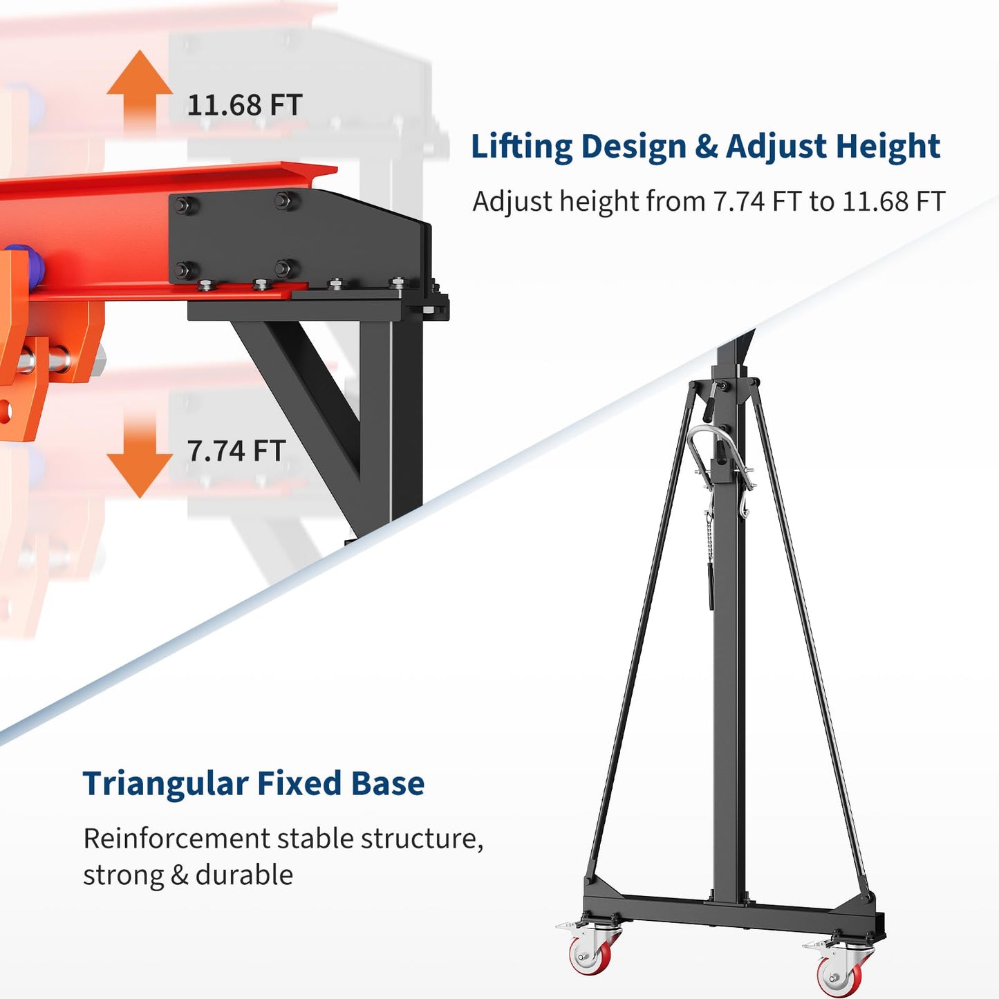 2 Ton Gantry Crane, 8-12 FT Adjustable Height, 4400LBS Shop Lift Hoist with Manual Trolley, Hook & Shackles for Warehouse, Factory