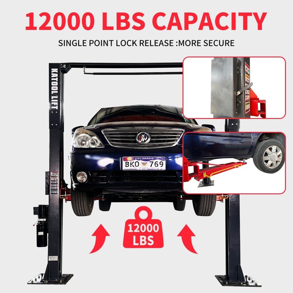 KATOOL 12000lbs 4.0HP Single Point Release 2 Post Car Lift 2 Post Overhead Auto Truck Tractor Lift for Repair Store