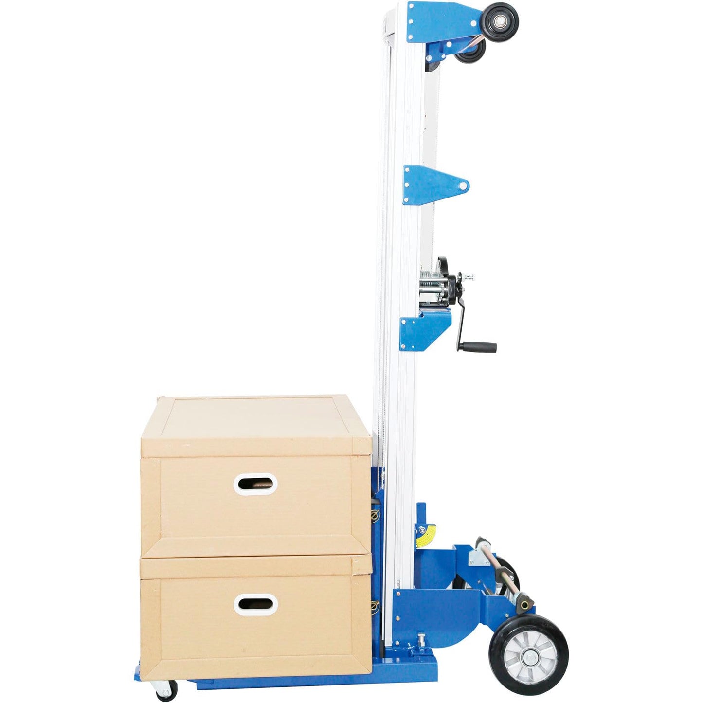 Global Industrial Lightweight Hand Operated Lift Truck with Straddle Legs, 400 Lb. Capacity, 120" Lift Height, for Lifting & Moving Pallets Boxes Bins and More